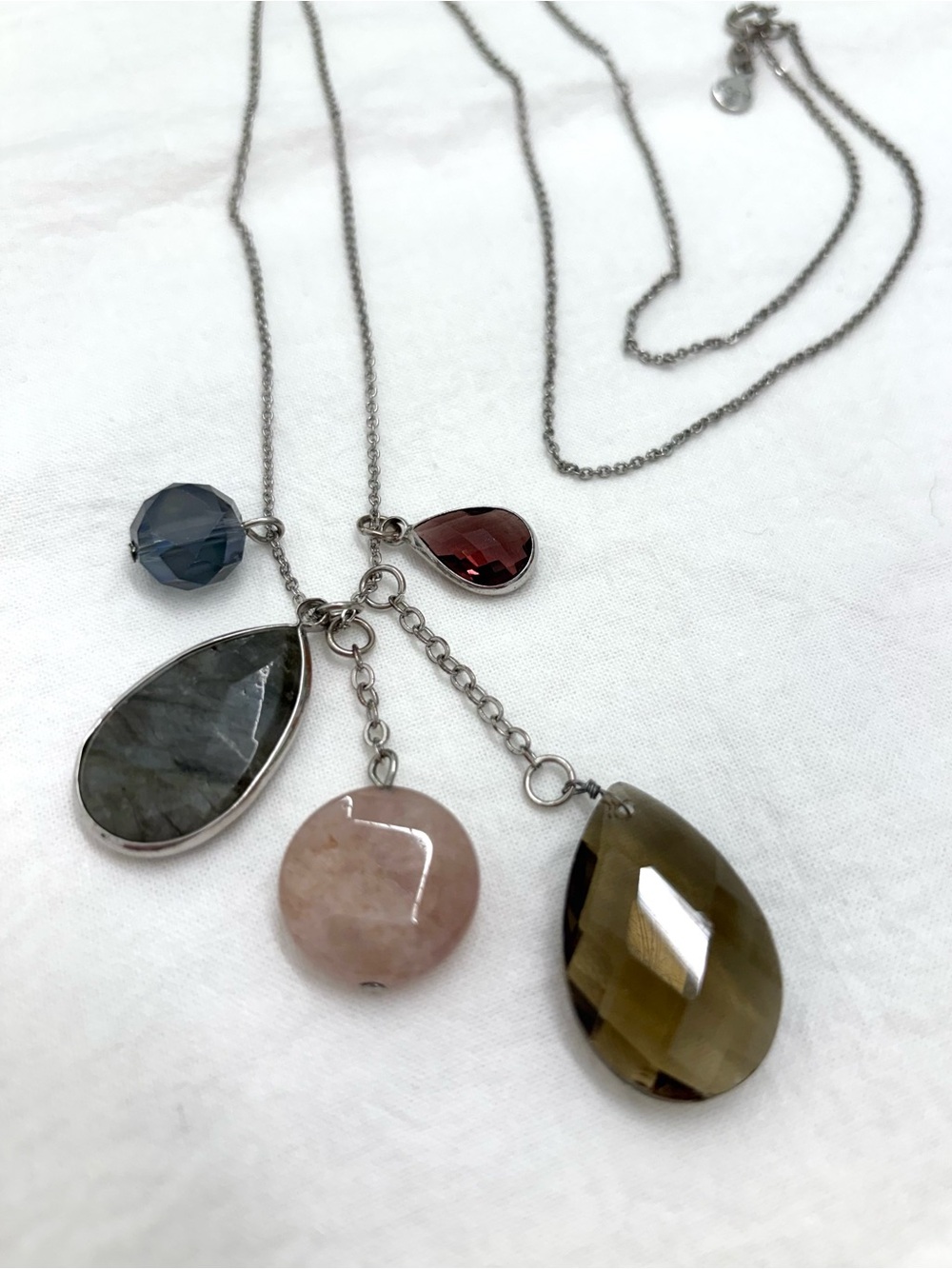 Loft Multi-Stone Pendant Necklace with Pink, Olive, Gray & Blue Accents